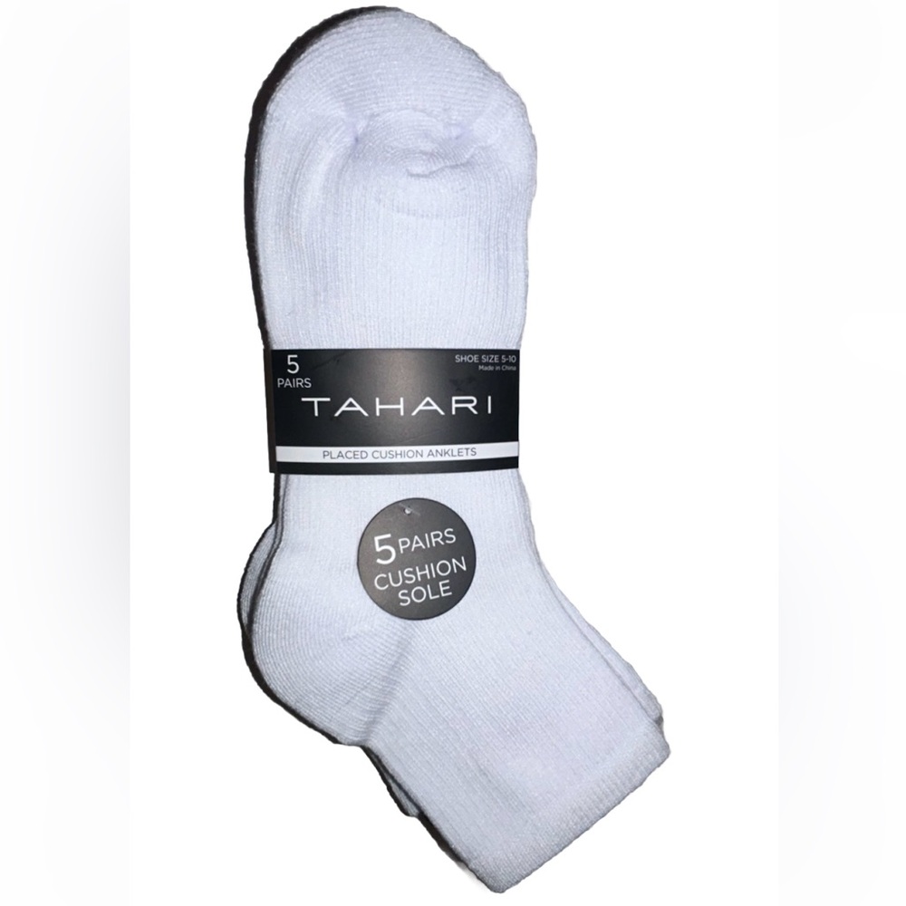 Tahari Cushion Sole Anklet Socks 5 Pairs Women 5-10 White & Black NEW $24 Placed